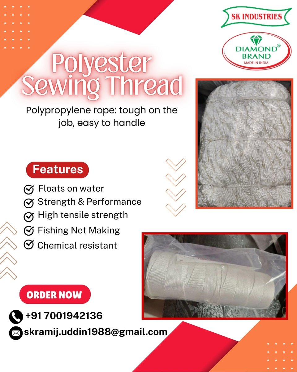 SKIndustri92968's tweet image. Our Polyester Sewing Thread delivers superior strength, performance &amp;amp; long-lasting durability for industrial use.
Perfect for fishing nets and heavy-duty applications.

#PolyesterThread #IndustrialProducts #ThreadSupplier #FishingNetMaking #ChemicalResistant #HeavyDutyThread