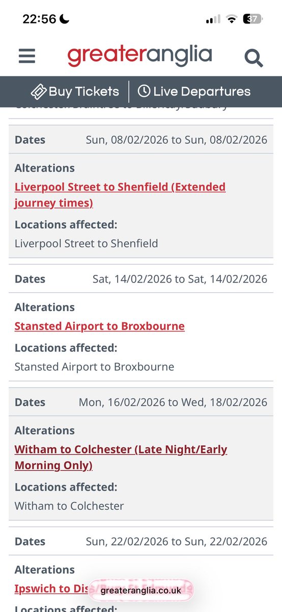 JimboJ1980's tweet photo. @greateranglia are there bus replacements on the journey from Chelmsford for to Liverpool Street this weekend?

I can’t see it on the online “service alterations” page but it’s on the board at Chelmsford station https://t.co/Pd5rzrnyhs