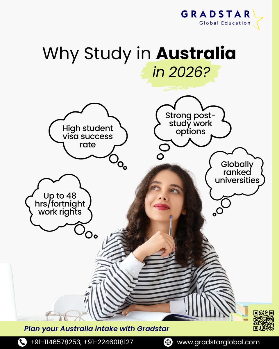 Gradstarglobal's tweet photo. Safe environment, multicultural lifestyle, and high academic standards make Australia a preferred study destination.
Click for more: https://t.co/yzfGQwcZno https://t.co/uExLYjStRo