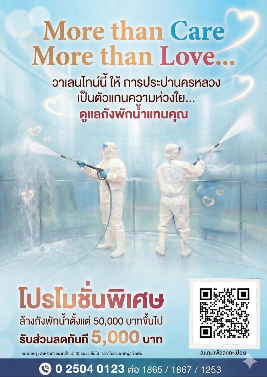 More than Care, More than Love 
วาเลนไทน์นี้… การประปานครหลวง ตัวแทนความห่วงใยดูแลถังพักน้ำแทนคุณ มอบส่วนลดพิเศษล้างถังพักน้ำขนาดใหญ่ 5,000 บาท สำหรับถังพักน้ำขนาด 10 ลบ.ม. ขึ้นไป
ลงทะเบียนผ่านลิงก์ forms.gle/zDozpPBcJGGSPG…
