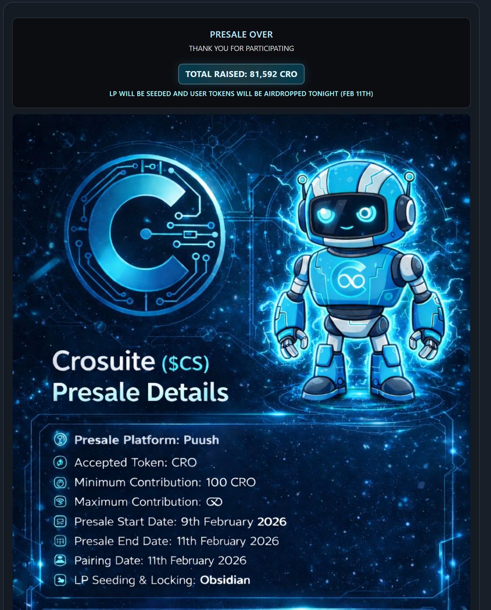 Pre sale raise complete! The LP was seeded on <a href="/ObsidianSwap/">ObsidianSwap | SWAP. CLAIM. WIN!!</a> and locked on the puush.fun Coin Locker

Everyones tokens were airdropped to their wallet
$CS

CA: 0x975173e0747D89DEBdabea287a08ad9511438210

Thank you for using puush for your token launching needs

🔴🔵