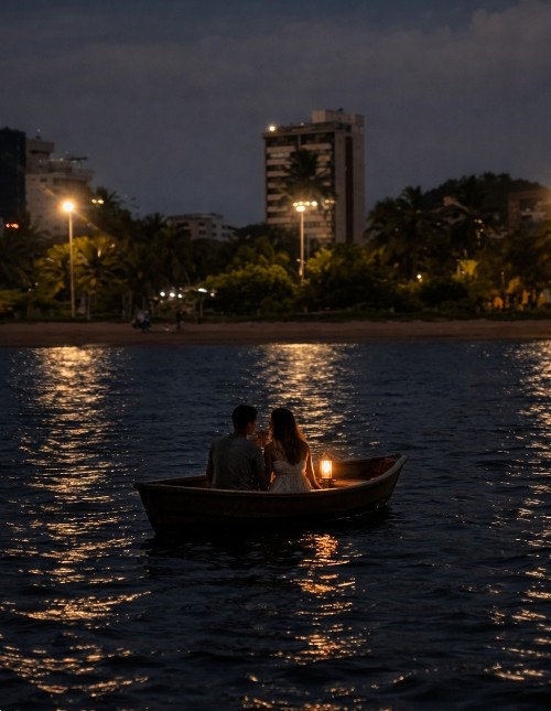 À Deriva de Nós
A noite nos veste de luz suave,
e o mar aprende nosso nome.
Num barco pequeno, o amor é grave
como quem promete e não some.
A cidade acende seus segredos,
mas é teu olhar que me guia.
Entre silêncios e dedos,
navega a nossa poesia.
O mundo fica na margem,