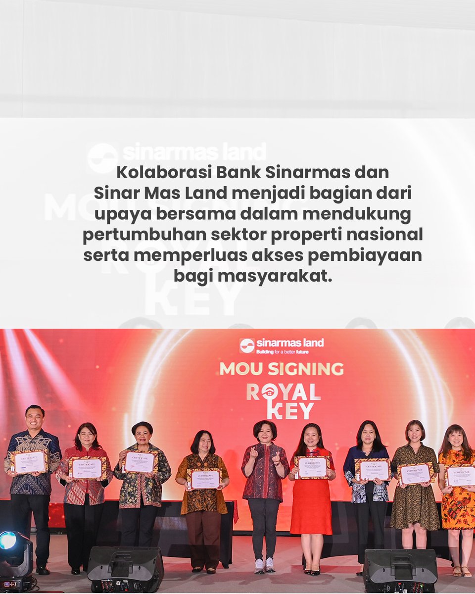 Sinar Mas Land resmi meluncurkan Royal Key 2026 pada 22 Januari 2026 sebagai program penjualan nasional yang berlangsung hingga akhir tahun, karena setiap langkah, berarti dalam mewujudkan hunian impian.

Melalui kolaborasi ini, Bank Sinarmas berperan sebagai mitra perbankan