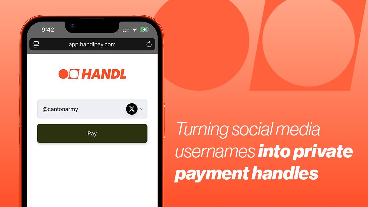 Introducing <a href="/HandlPay/">HANDL</a>, the payments platform that turns social media usernames into private cross-currency payment handles.  

Together we’re giving away lunch money worth $200. Ten winners will get $20 each.   

To enter: 
- Follow <a href="/HandlPay/">HANDL</a> and <a href="/CantonArmy/">Canton Army</a>
- Like and repost