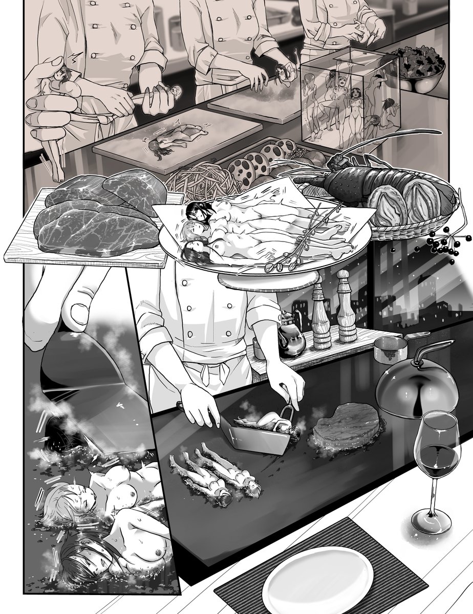 pixivリクエストありがとうございます！！
目の前で焼いてくれるタイプの鉄板焼き！
YouTubeでこの手の動画見まくってる
「活かし締め」で新鮮なまま動きを止めて、じっくり焼いていただきます(^q^)