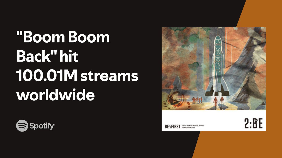 BEFIRSTofficial's tweet photo. Spotify (@SpotifyJP)

'Boom Boom Back' 1億回再生を突破！

Listen on #Spotify
https://t.co/BWRUEpBapW

#Spotify_BEFIRST
#BoomBoomBack
#BEFIRST https://t.co/XdfoKLbgrK