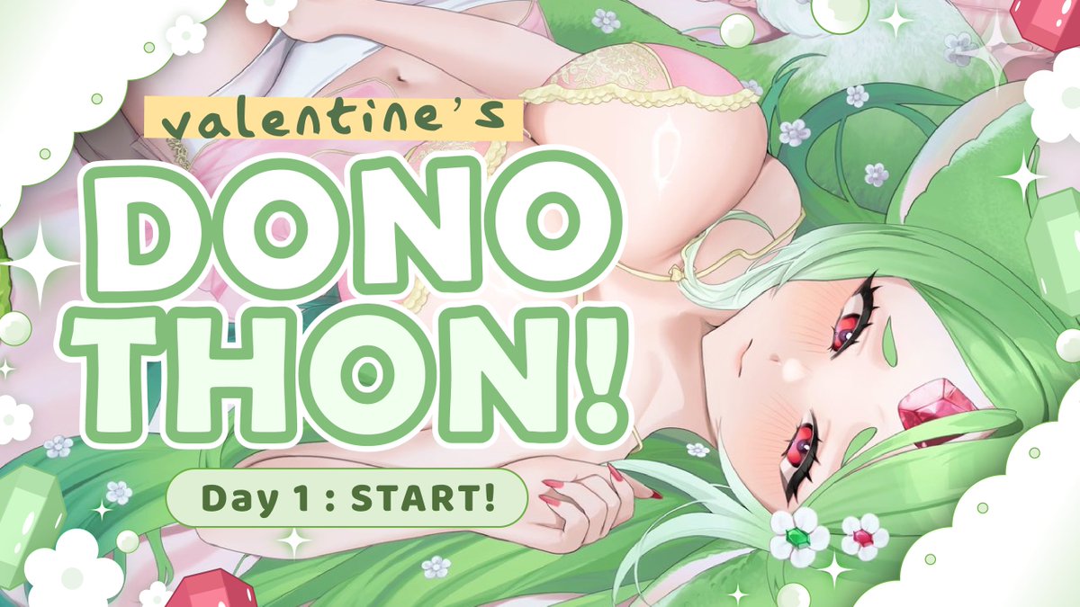 CeraLuceria's tweet photo. 💃DONOTHON🧃
[Feb 13 - 15]

After delaying this donothon for a whole ENTIRE YEAR, Cera Luceria finally presents her first ever donothon...!!

💚Please see below for more info💚

Donothon Graphics & Thumbnail: @himonarune 
Artwork: @sae_atelier @SuNa_art_666
