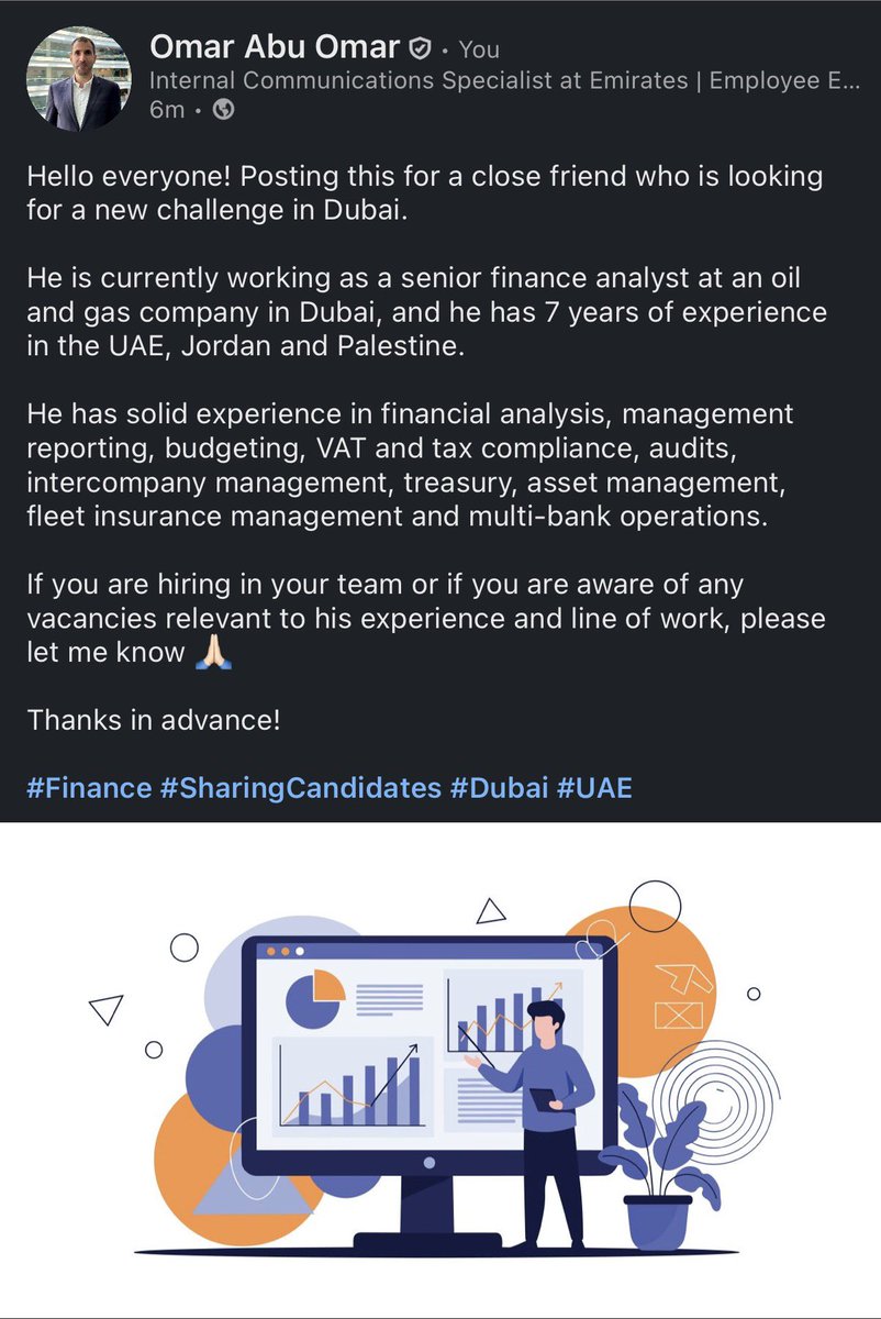 Posting for a friend who is looking for a role in finance in #Dubai. If anyone can help, please let me know 🙏🏻