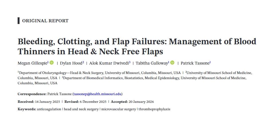 MizzouENT's tweet photo. Earlier reinitiation of blood thinners may be safe. Delay in restarting #anticoagulation or #antiplatelet tx was associated with a higher likelihood of #flap compromise. No increased bleeding.
https://t.co/IM1mvq5x1y
#freeflap #ENTSurgery #survival #reconstruction @TassoneHNS https://t.co/uWzWl3gXHN