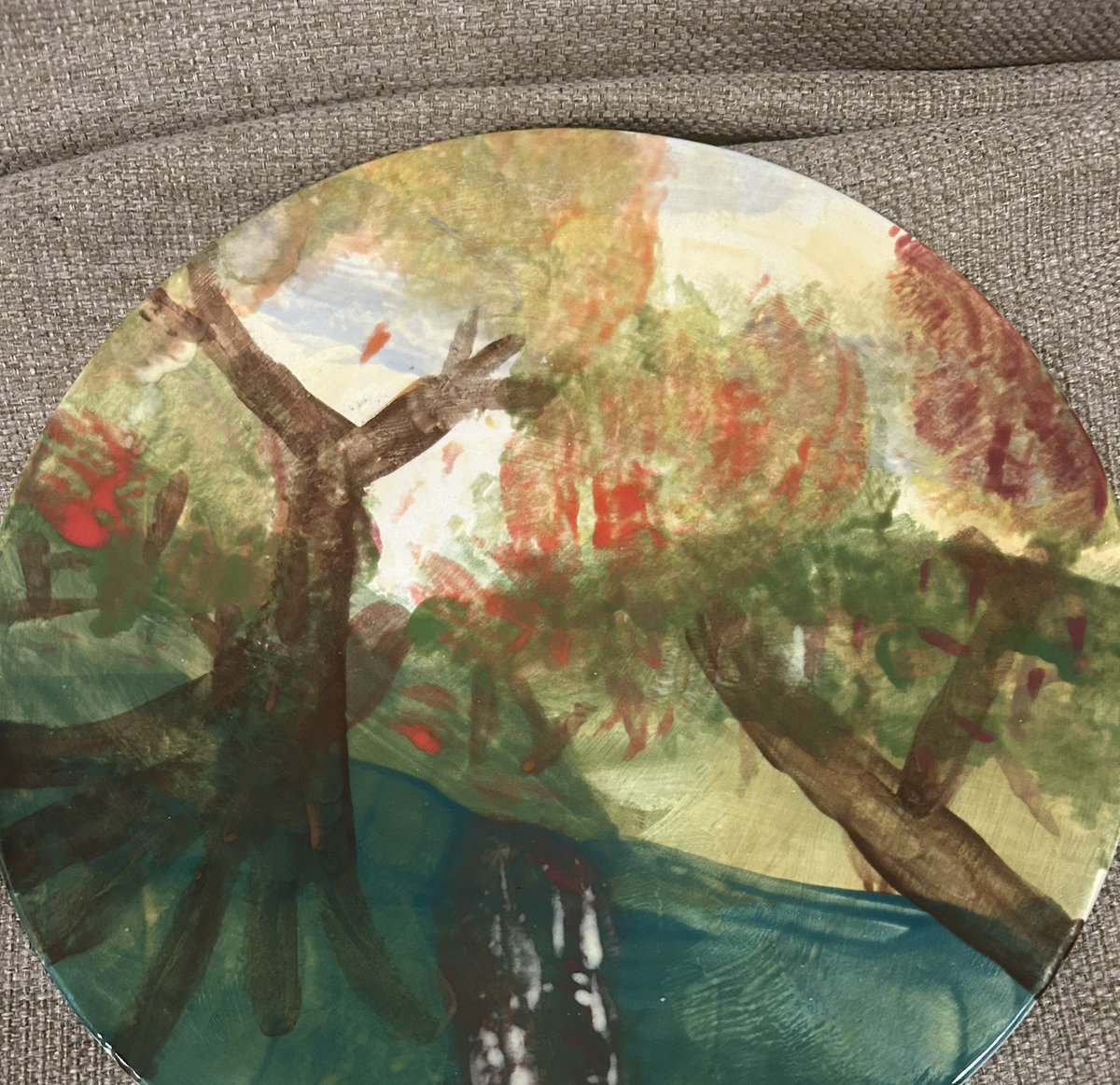 Painted some pottery with Mrs. Cawthorne for our anniversary, here’s the paint before and after it was fired