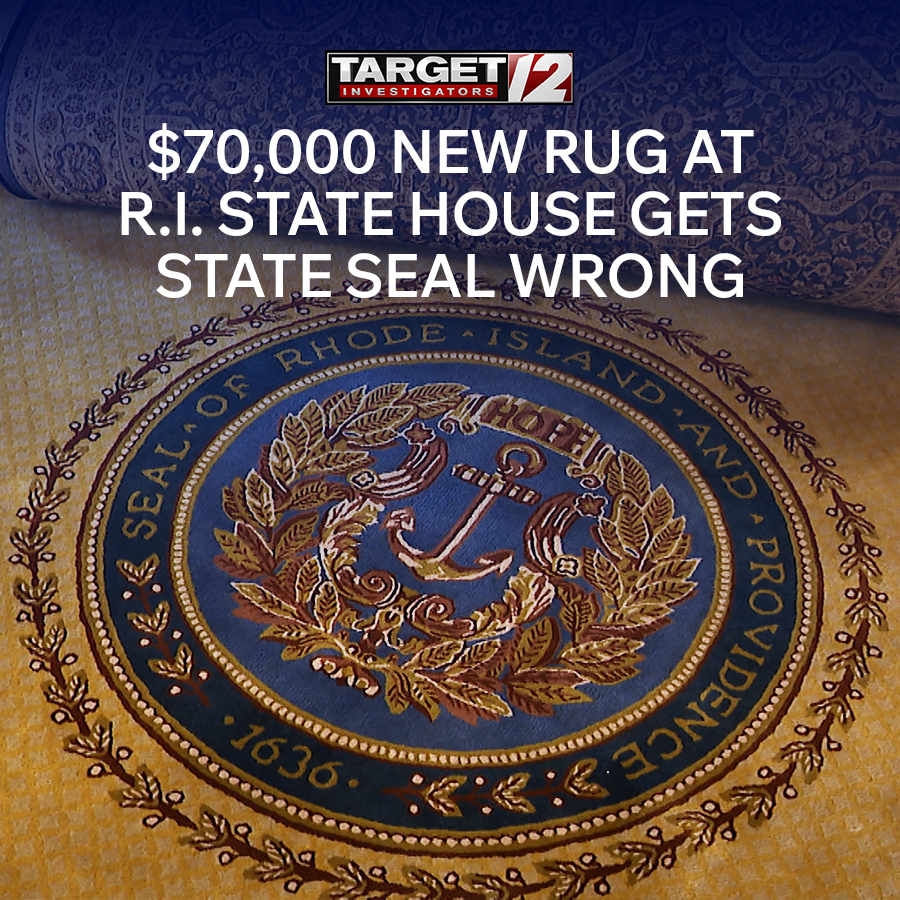 wpri12's tweet photo. A brand new rug in the Rhode Island State House somehow got the seal of approval with the wrong seal.

More details: https://t.co/poJe0t1iWy https://t.co/KTv9dSedYy