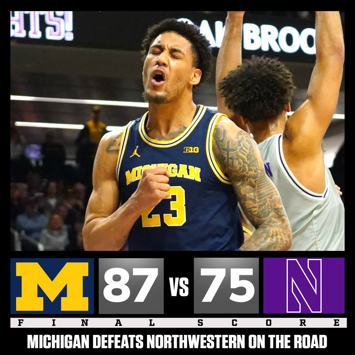 FINAL: Michigan completes the comeback against Northwestern on the road! 

The Wolverines were down by a season high 16 points in the first half 😅 #GoBlue