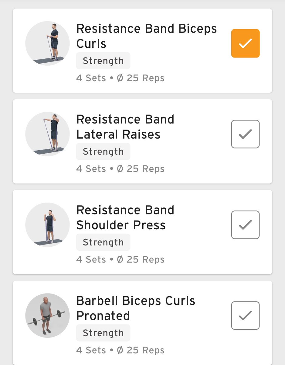 Challenging myself since I had a closing shift
(The last one is still with a resistance band but my app doesn't have it there)