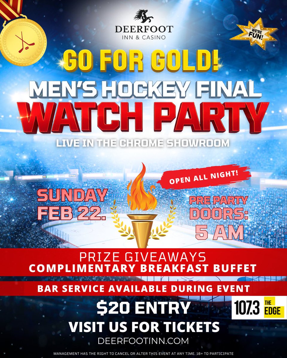 🥇 Men’s Gold Medal Hockey Final Watch Party! 🏒
Join us in the Chrome Showroom as we watch the Milano Cortina 2026 Winter Olympics – Men’s Hockey Final live on the big screen! Cheer on the top two teams as they battle it out for Olympic gold.
Enjoy a complimentary breakfast