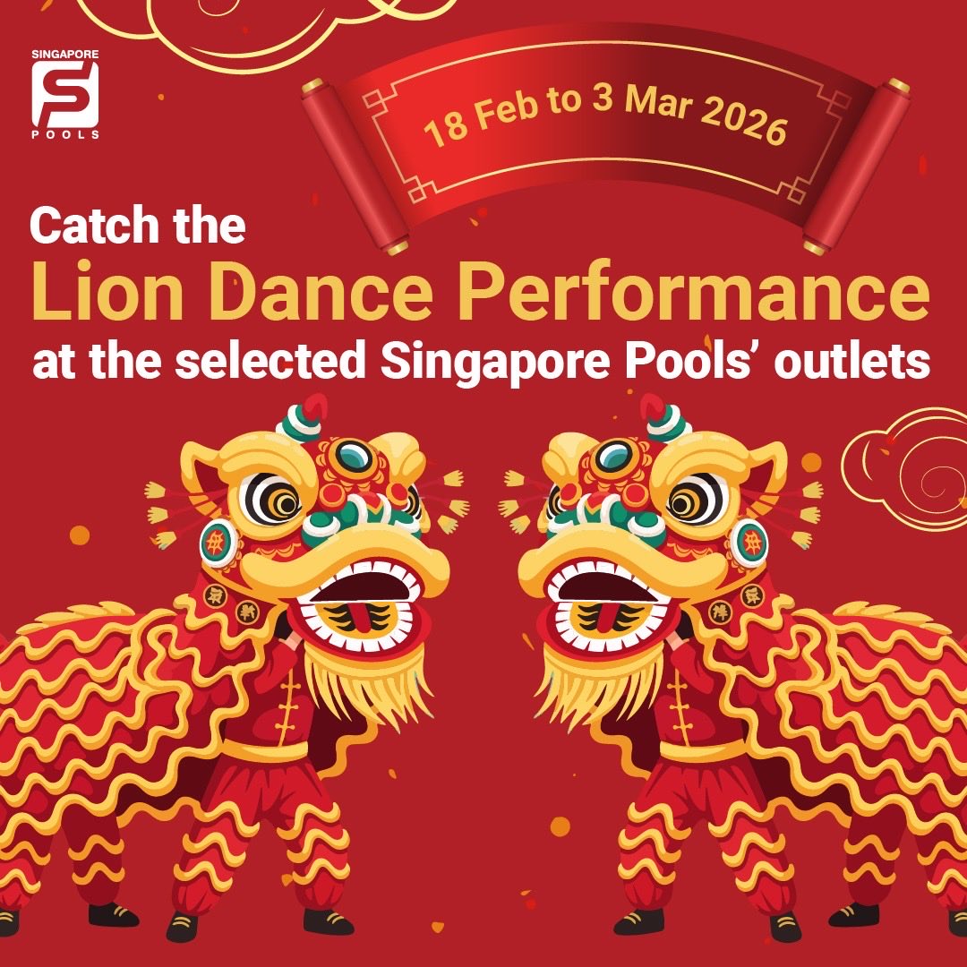 sgpools's tweet photo. Usher in the Year of the Horse with festive cheer at Singapore Pools! 🐎🎉
There are lions dance performances at selected Singapore Pools retail outlets from now until 3 March 2026. For more information and updates, visit https://t.co/fONsCKzjgO
#SingaporePools #SgPoolsMoments https://t.co/Fv4beU7tIe