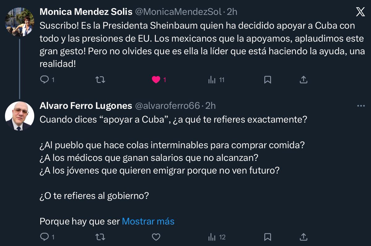 No me agrada que 1 disidente (facho de Miami) agradezca al Pueblo de México. Él cree que el PRIAN es quien envió NUESTRA AYUDA a la Cuba socialista que Gloria Estefan y Narco Rubio quieren matar de hambre. Léanlo, y conozcan a un "cubano" que demerita la ayuda del <a href="/GobiernoMX/">Gobierno de México</a>.