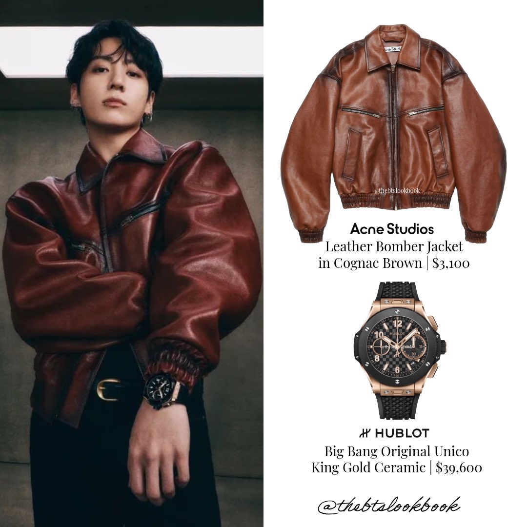 Acne Studios レザージャケット　BTS Jungkook wearing Acne Studios “Leather Bomber Jacket” and @Hublot