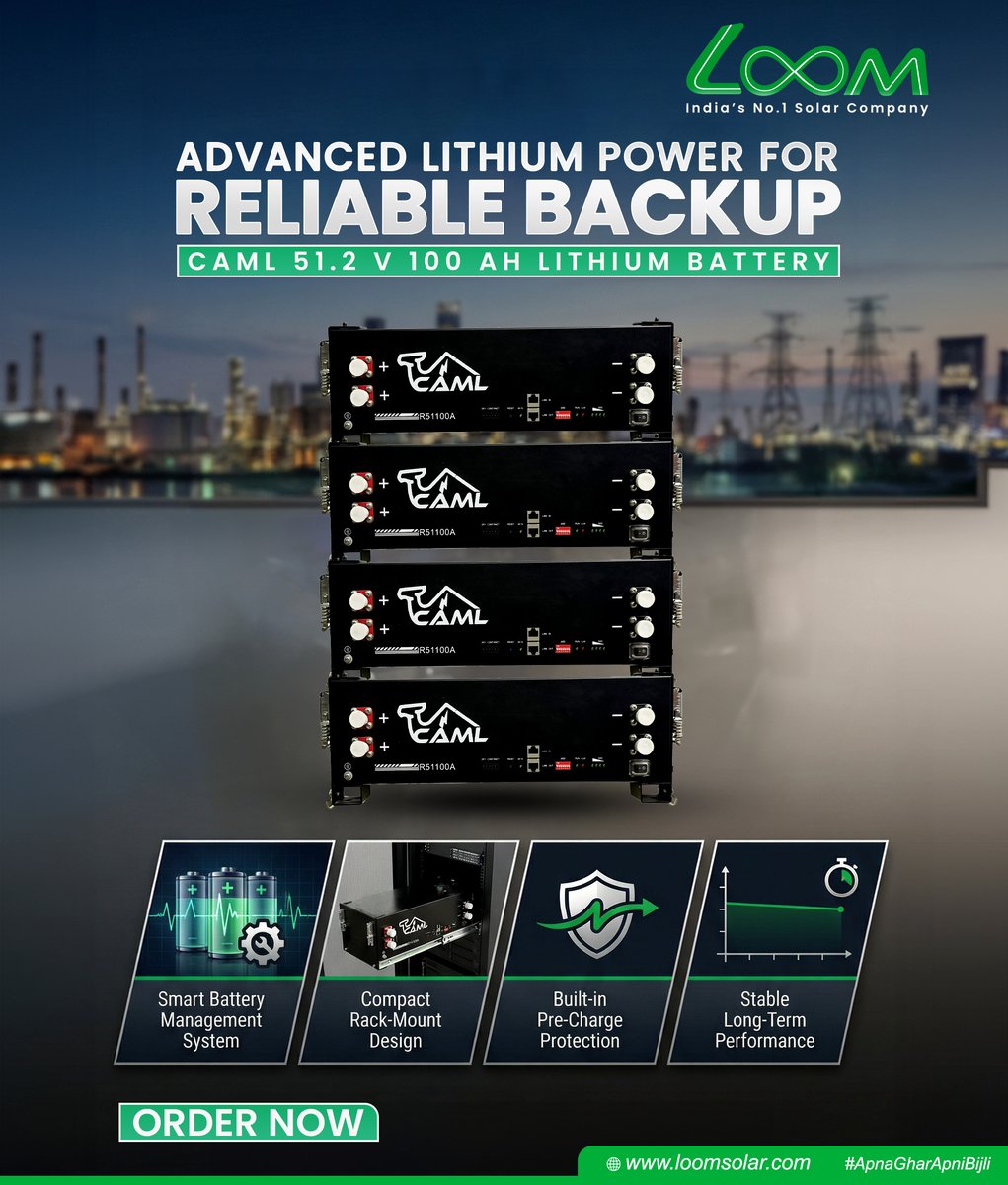 loomsolar's tweet image. Reliable backup made simple 🔋

CAML 51.2V 100Ah Rack Mount Lithium Battery delivers stable, long-lasting power with advanced safety and smart BMS.

Upgrade to smarter energy storage today.

🌐loomsolar.com | 📞 8750778800

#LoomSolar #LithiumBattery #EnergyStorage