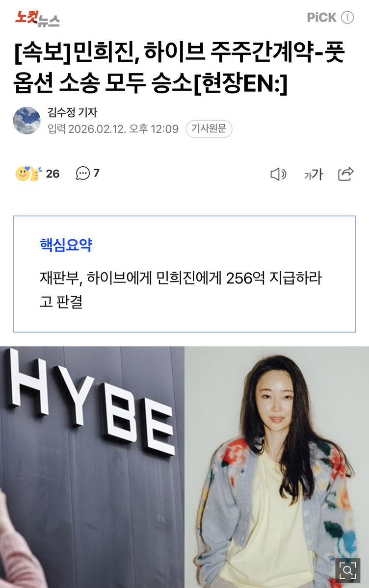 มินฮีจิน ชนะคดี HYBE ทั้ง 2 คดี 

📍ศาลแขวงกลางกรุงโซลตัดสินว่า ข้อกล่าวอ้างของมินฮีจิน ที่ว่า ILLIT ลอกเลียนแบบ NewJeans นั้นไม่ถือเป็นการละเลยหน้าที่อย่างร้ายแรง

📍ศาลกล่าวว่า คำกล่าวของเธอเป็นการแสดงความคิดเห็น ไม่ใช่ข้อเท็จจริง