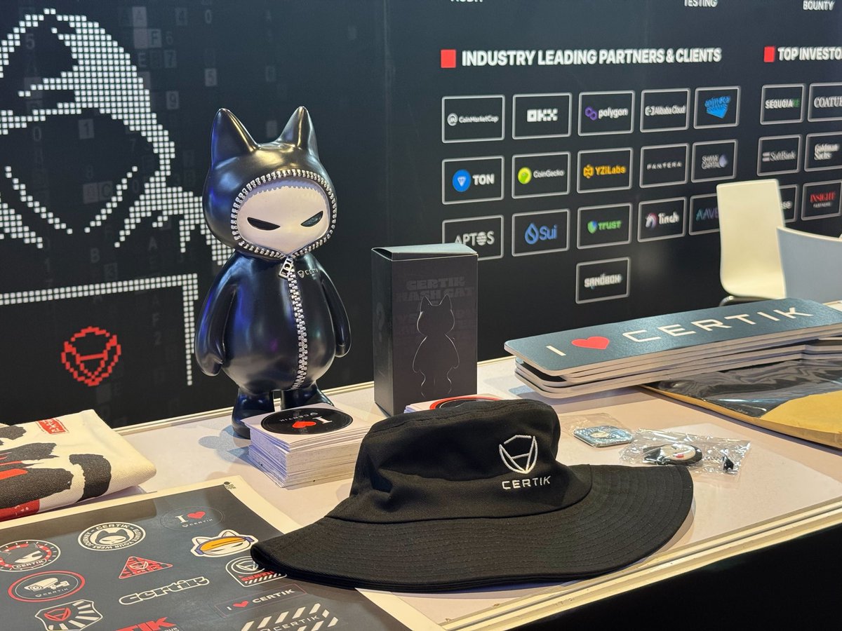 CertiK's tweet image. It’s the final day of @consensus_hk.

Come say hi to the CertiK team and grab some fresh swag 🛡️🎁

Stickers, hats, and more waiting at the booth.

See you there 👋