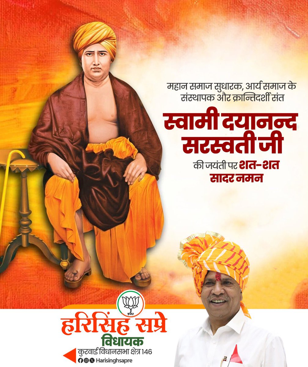 आर्य समाज के संस्थापक महर्षि स्वामी दयानंद सरस्वती जी की जयंती पर उन्हें कोटि-कोटि नमन करता हूँ।