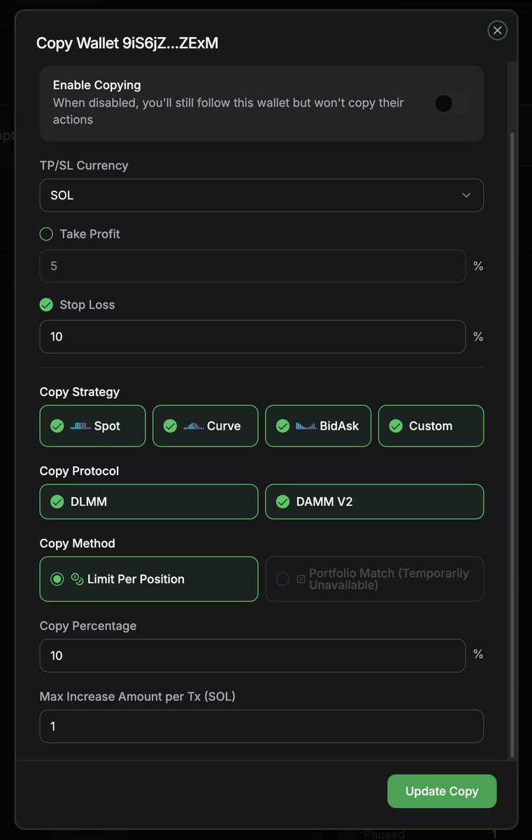 Protocol Selection is LIVE!

You can now choose exactly which protocols to copy: ✅ DLMM✅ DAMM V2
