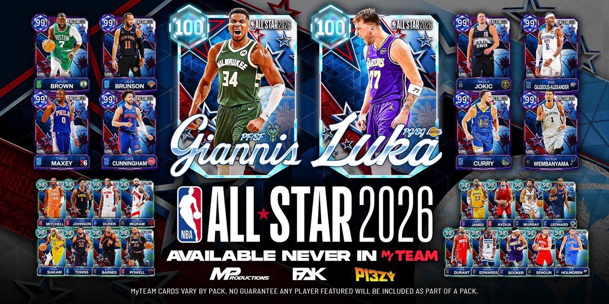 MaddenGFX_'s tweet photo. 🚨CONCEPT ALERT🚨
NBA ALL-STAR 2026
Over the past few years NBA 2K MyTeam has become famous for it's large content drop for All-Star weekend, in a collab with @Ademsskii and @P13_DZNS we created our take on what that drop might look like! https://t.co/iFOyS33sGZ