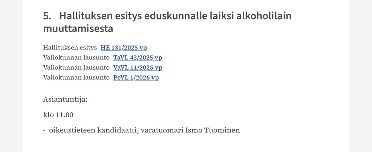 Alkoholin etämyynti- ja kotiintoimituslain käsittely käy kohti loppuaan. Tänään edustaja Kiurun johtama sotevaliokunta vetää kanin hatustaan.

Mitä yksityishenkilö tekee valiokunnassa? Käsittääkseni on katsottu ’oikeusoppineen’ tarkoittavan oikeustieteen tohtoria tai professoria.