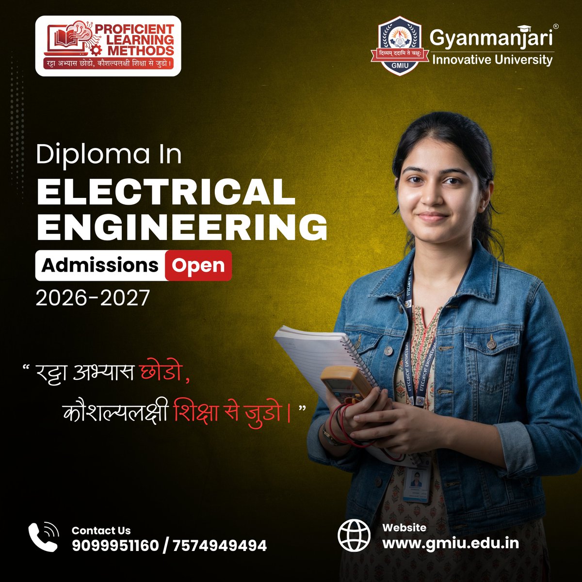 GMGC_Bhavnagar's tweet image. ⚡🎓 Power up your future with a Diploma in Electrical Engineering at GMIU!

Admissions Open for 2026–2027 🚀
Build strong technical skills, hands-on experience, and a career that shines bright 💡🔧

📞 9099951160 / 7574949494

#gmiu #electricalengineering #diplomaengineering
