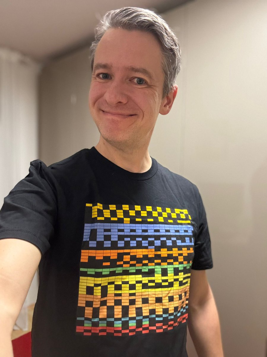 RadioheadClub's tweet photo. RHclub Whatsapp group member Daniel Cloutier with t-shirt of @Radiohead Setlist Tracking Graphic design which is created by himself. He is from Germany https://t.co/H3AjAXhB40