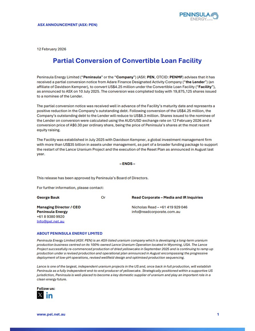 Peninsula Energy Limited tweet media