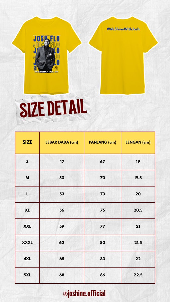 OfficialJoshine's tweet photo. 📣💛OPEN PRE-ORDER💛📣
OFFICIAL JOSHINE T-SHIRT BATCH 2
‼️12 - 15 FEBRUARI 2026‼️
📝 Untuk pemesanan:
Silakan isi link form di bawah ini
(https://t.co/6KQbZfaJD2)
Setelah mengisi form, WAJIB konfirmasi pesanan ke admin Wa (Minra &amp; Minul)✨💛
GAS TERUS, JANG KASIH REM✨💛 https://t.co/vA4XgHppdh