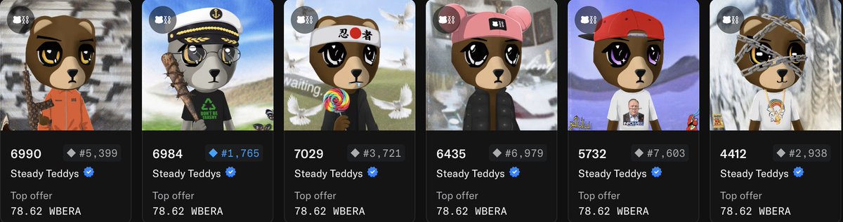 MadaraSensei_'s tweet photo. Listed 10 teddy at 150+ some days ago
Wait
Sold 3 for 465
Put 6 offers at 75 &amp; 80 $BERA
Wait
6 more @steadyteddys - 3 free

bet at the same time on diamond &amp; paper hand
tedism

77 > 74 

The only wait out is in https://t.co/eEhJrqibnp