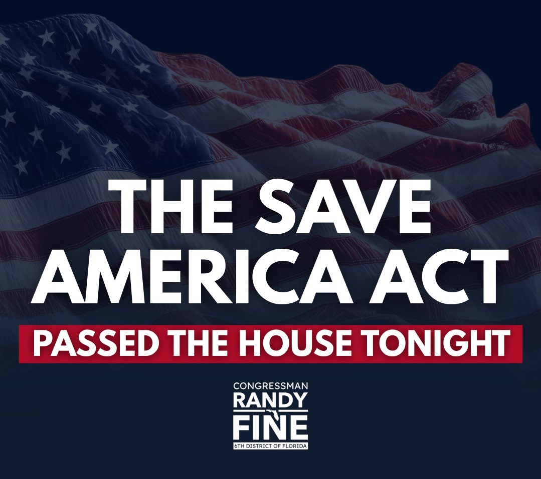 RepFine's tweet image. I was proud to vote YES tonight on the SAVE America Act.

Let me be clear, we won’t have a country any longer if the SENATE does not pass this legislation. 

It’s time for the Senate to send this to President Trump’s desk ASAP.