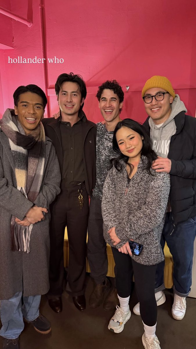 Hudson Williams with the Broadway cast of ‘Maybe Happy Ending’, including Christopher James Tamayo, Darren Criss, Helen J. Shen and Marcus Choi (via _cjtam)
