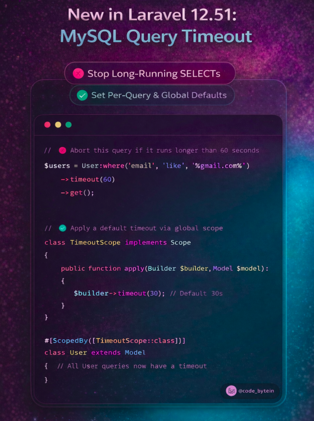 code_bytein's tweet image. timeout() for MySQL queries.