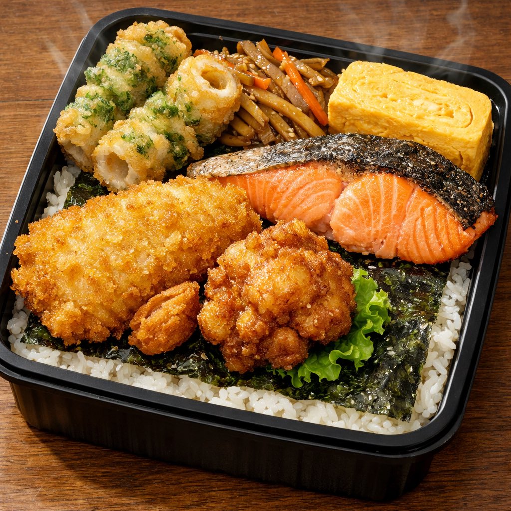 苔の種類　日替わり豪華コケ弁当 世界一美味い海苔弁が食べたい。 ちくわの磯辺揚げ、鱈フライ