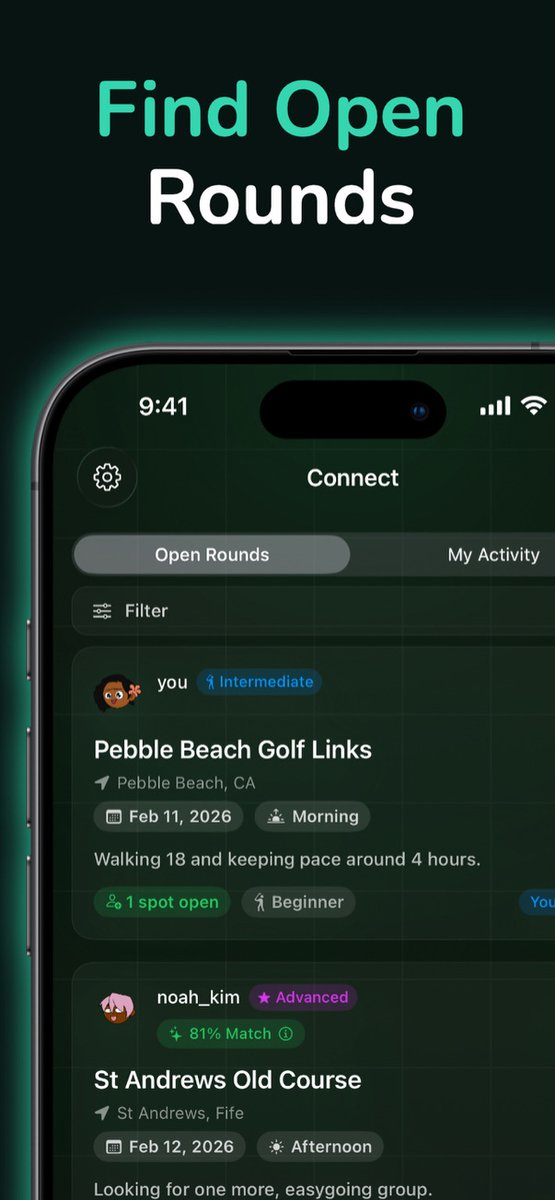 GolfLogApp's tweet photo. Excited to announce GolfLog is live in beta!

  Find a 4th. Track rounds. Compete with friends.
 
 Free to join, no ads, made to embrace the social side of the sport. 

  iOS TestFlight: https://t.co/QDx1r87Vxm
 
 Would love feedback from actual golfers 
  #Golf #GolfApp https://t.co/mFqB93TcEv