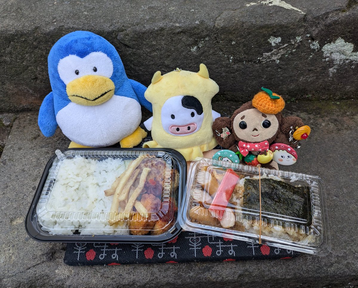 お昼は、根津1丁目【林屋米店】さんの「日替り弁当」と「のり弁」にしましたの。二つも食べられるかしら🤭🍱