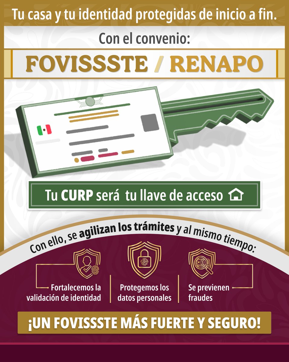 Un acuerdo con el que estarás de acuerdo. 🤝

🏠 En tu beneficio, el Fondo de la Vivienda del Instituto de Seguridad y Servicios Sociales de los Trabajadores del Estado (#FOVISSSTE) y el Registro Nacional de Población (Renapo) firmaron un acuerdo para fortalecer la certeza