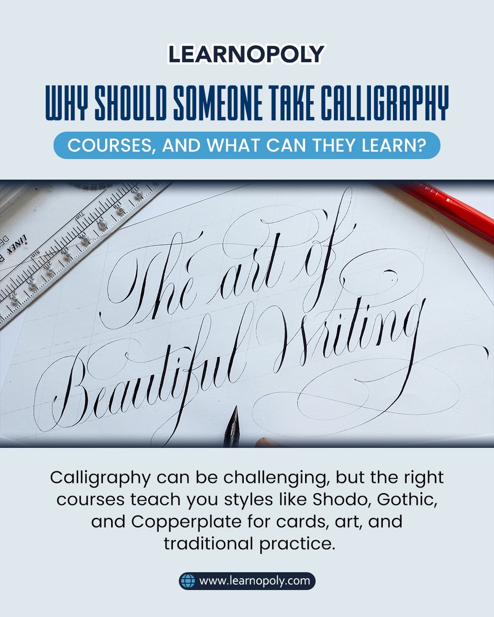 Learnopoly_'s tweet image. Why Take a Calligraphy Course?

Calligraphy may look challenging—but with the right guidance, anyone can learn. 
Turn your creativity into a skill you’ll love for life.

👉 leamopoly.com

#CalligraphyCourse #LearnCalligraphy #CreativeSkills #HandLettering #Shodo