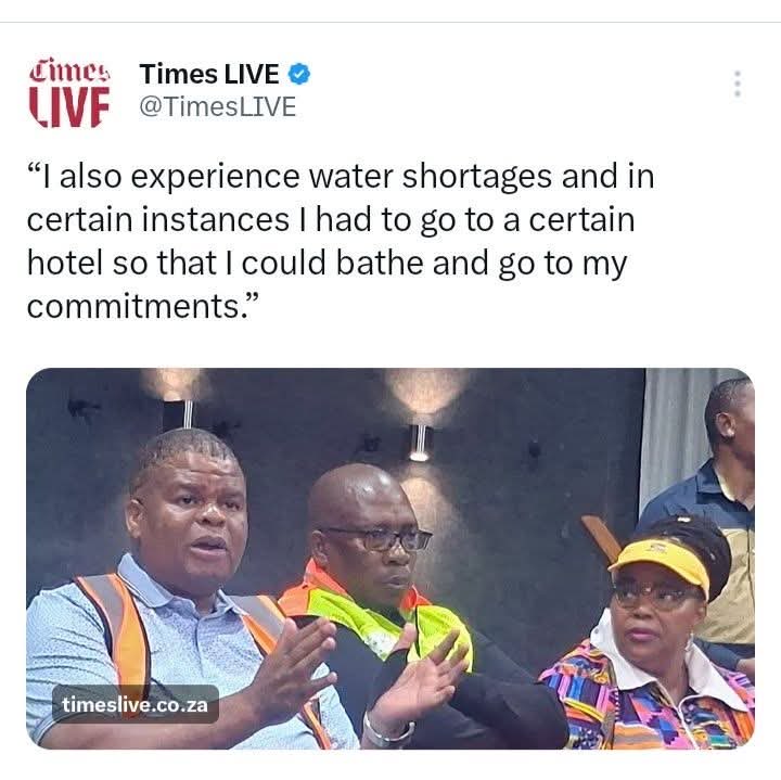 It is Day 24 without water in Melville l. <a href="/Lesufi/">Panyaza Lesufi</a> please send location pin of hotel that offers ordinary people water and a bathroom to bath. I have commitments. They include surviving a collapsing city under your leadership.
