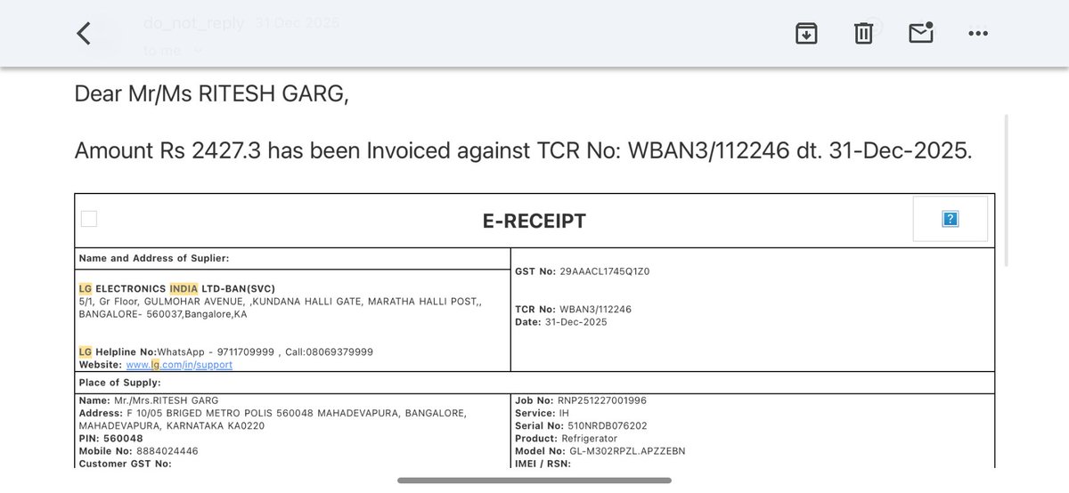 riteshin140's tweet photo. I raised complaint again on 8th Jan, this time, 2 folks visited and suggested a new part replacement (heating). Again I paid 1381 rs. I didn’t get even a bill. Is the service center abusing my situation to extract money? I Wish I had chosen @urbancompany_UC instead of @LGIndia https://t.co/ZRgNhky1jH