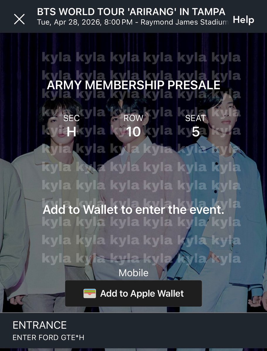 kwonariii's tweet photo. SELLING ONE FLOOR TICKET FOR TAMPA FLORIDA DAY 3! 

- can FaceTime while doing transaction
-can provide all proofs needed!

Rfs: got chicago tix 
 
SELLING FOR $650 !!! 💜🤍 

🏷️ BTS Arirang Tampa Florida WTB WTS bangtan jimin jungkook jhope namjoon suga taehyung jin https://t.co/88CdYOA0YZ