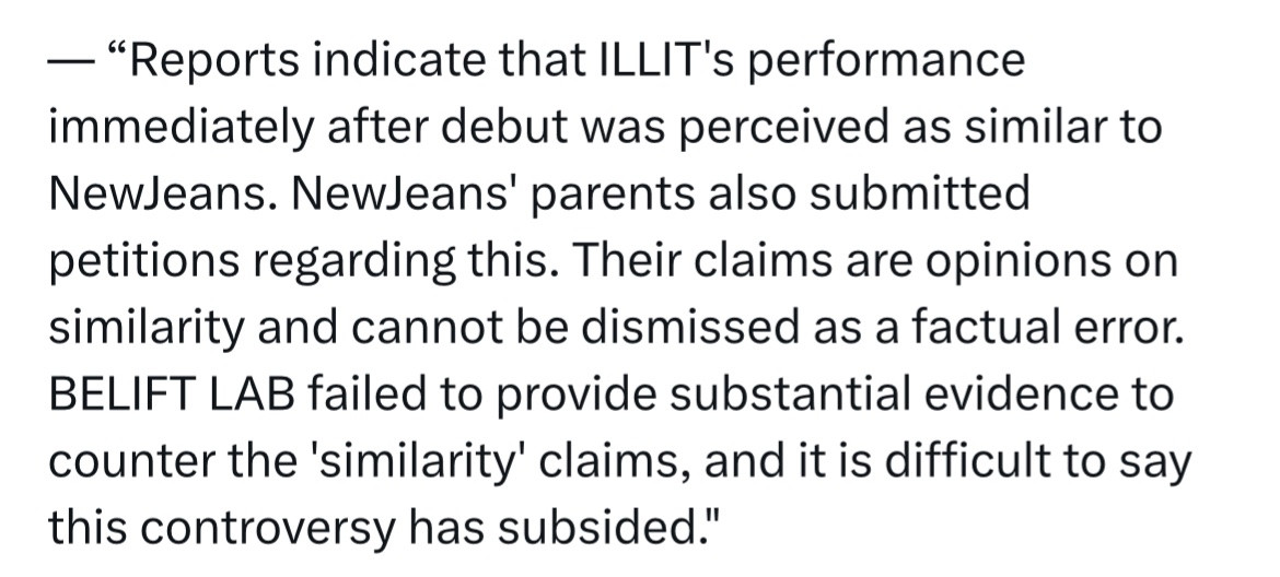 <a href="/attentionakgae/">𓃹</a> girl the court ruled that illit and newjeans could be considered SIMILAR, which means mhj was valid for THINKING that illit copied newjeans, not that the plagiarism claims are true. similarity and plagiarism are very different, all plagiarism claims have already been DISMISSED.