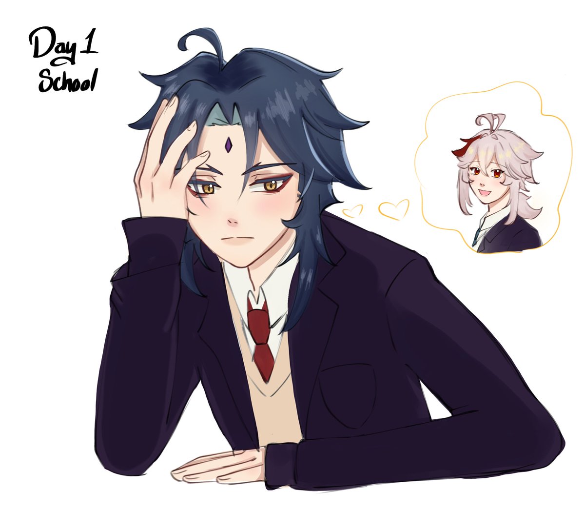 Day 1: School 

Someone can't stop thinking about a certain classmate.
#xiaokazuweek2026 
#xiaokazu