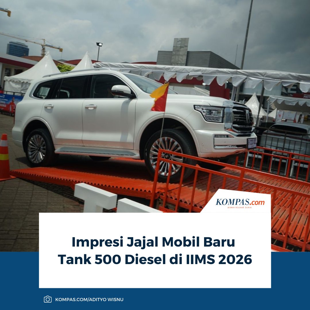 KompasOtomotif's tweet image. GWM Tank 500 Diesel hadir di IIMS 2026 sebagai SUV ladder frame dengan mesin diesel, menawarkan sensasi berkendara ala mobil besar, dan bisa langsung dicoba pengunjung pameran.

Baca Selengkapnya 👇🏻
otomotif.kompas.com/read/2026/02/1… 

~NA #GWM #Tank500Diesel #TestDrive