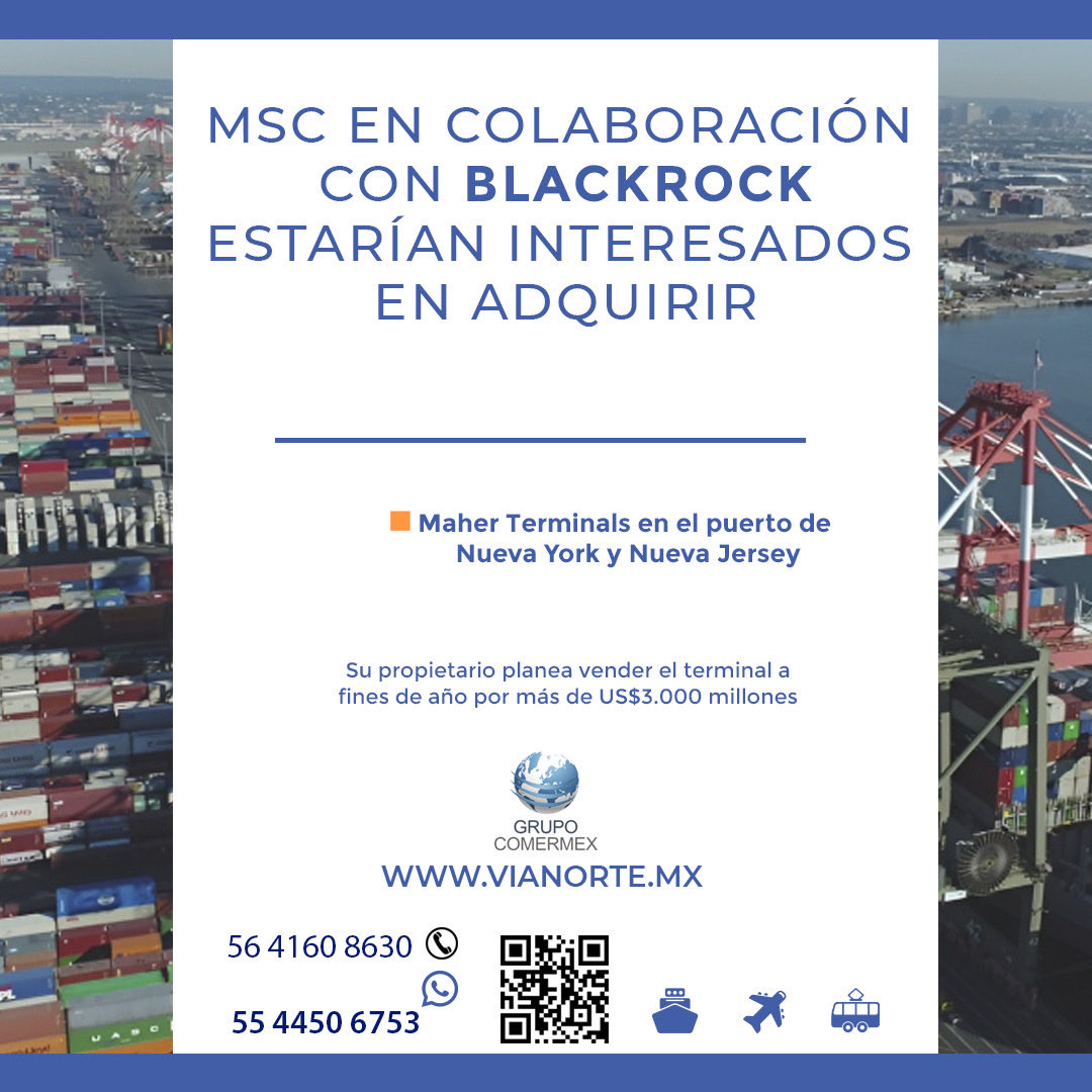 ComVianorte's tweet photo. MSC en colaboración con BlackRock estarían interesados en adquirir Maher Terminals en el puerto de Nueva York y Nueva Jersey
Su propietario planea vender el terminal a fines de año por más de US$3.000 millones

Se dice que una serie de líneas navieras y puertos están haciendo https://t.co/oCDsb9HWhW