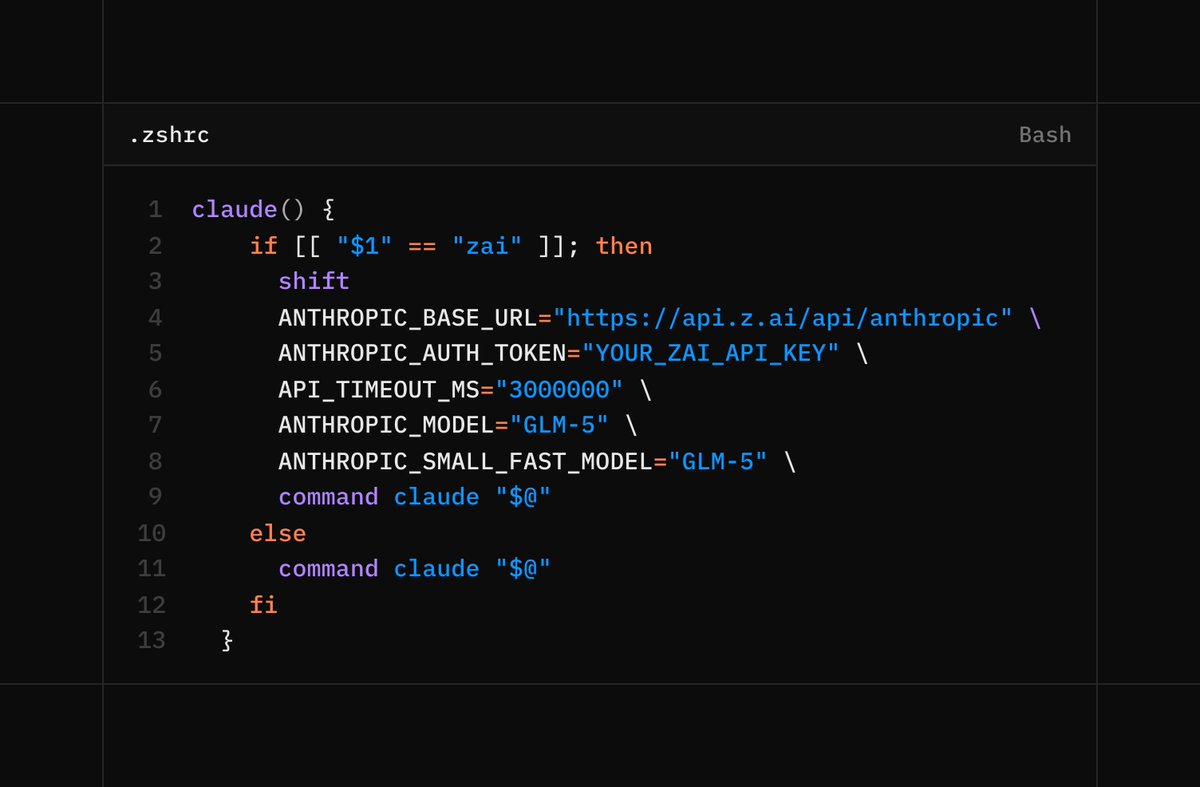 You can setup .zshrc for `claude zai` command and you won't need to go back and forth

Just add this to your .zshrc

Then just run: claude zai