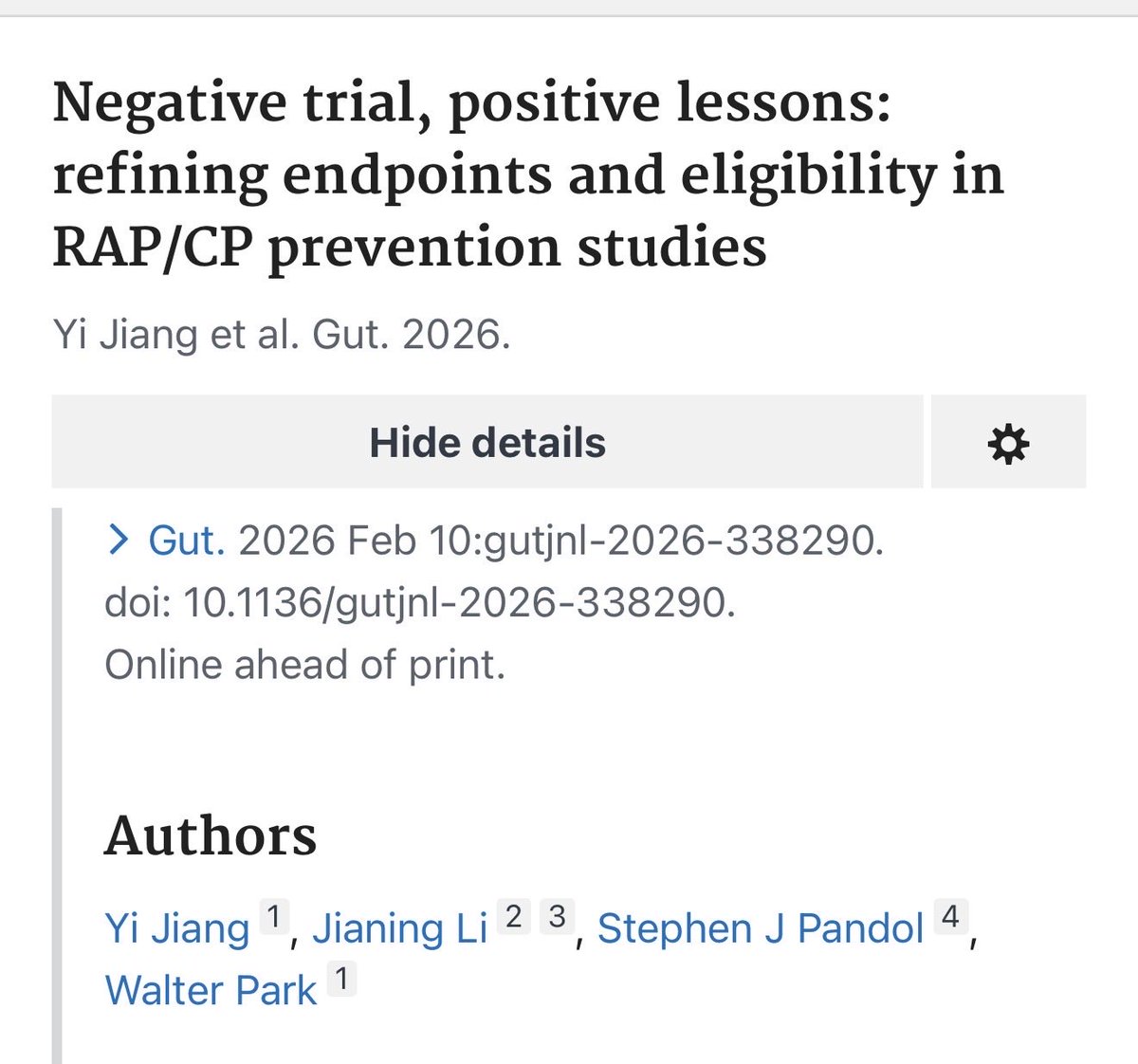 Our commentary on the SIMBA trial is now out in Gut. 

A “negative” trial with positive lessons!

Appreciate the SIMBA investigators for moving chronic pancreatitis research forward.